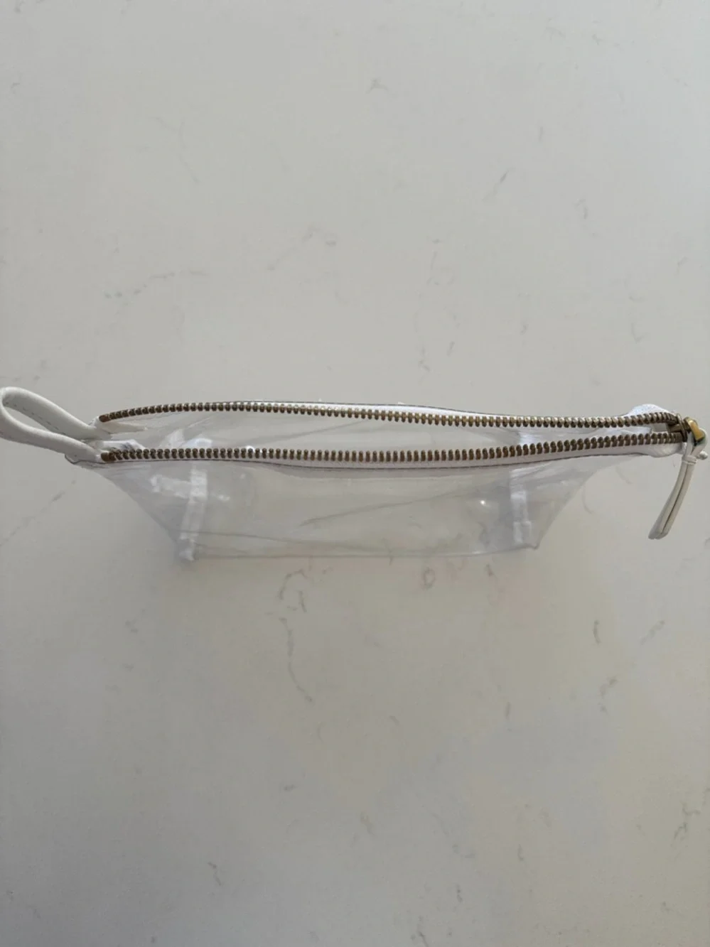 J. Crew Clear Vinyl Cosmetic Pouch with White Trim and Gold Zipper